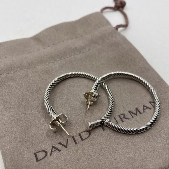 David Yurman Medium Cable Hoop Earrings 1.5" - Picture 4 of 11